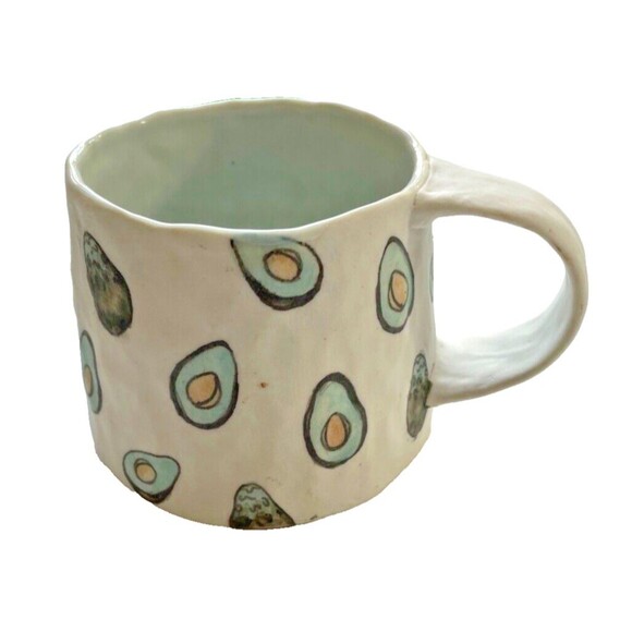 Mary Drabik Porcelain Avocado Mug Coffee Cup Studio Art Pottery Signed NEW - Picture 1 of 11